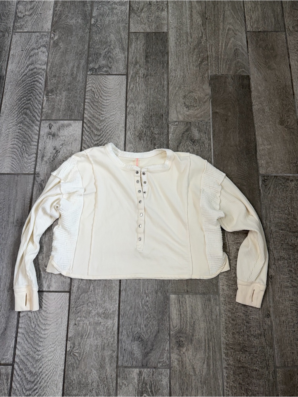 Free People Cream Button-Front Long Sleeve Henley